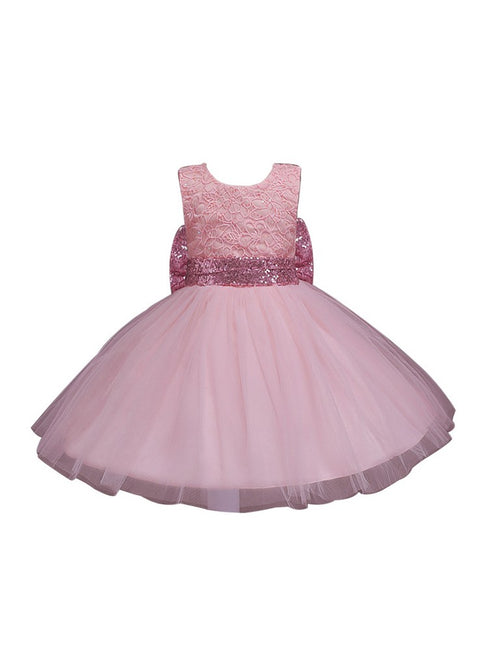Rain Kids Girls Multi Color Beaded Floral Lace Bow Flower Girl Dress 6M-12 - SophiasStyle.com